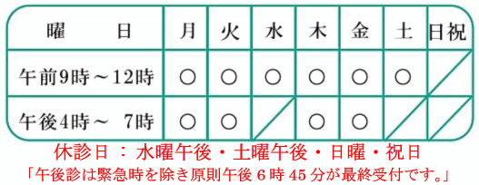 休診日:水曜午後・土曜午後・日曜・祝日